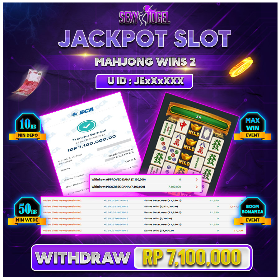 SEXYTOGEL JACKPOT SLOT MAHJONG WINS 2 Rp.7.100.000.,-LUNAS
